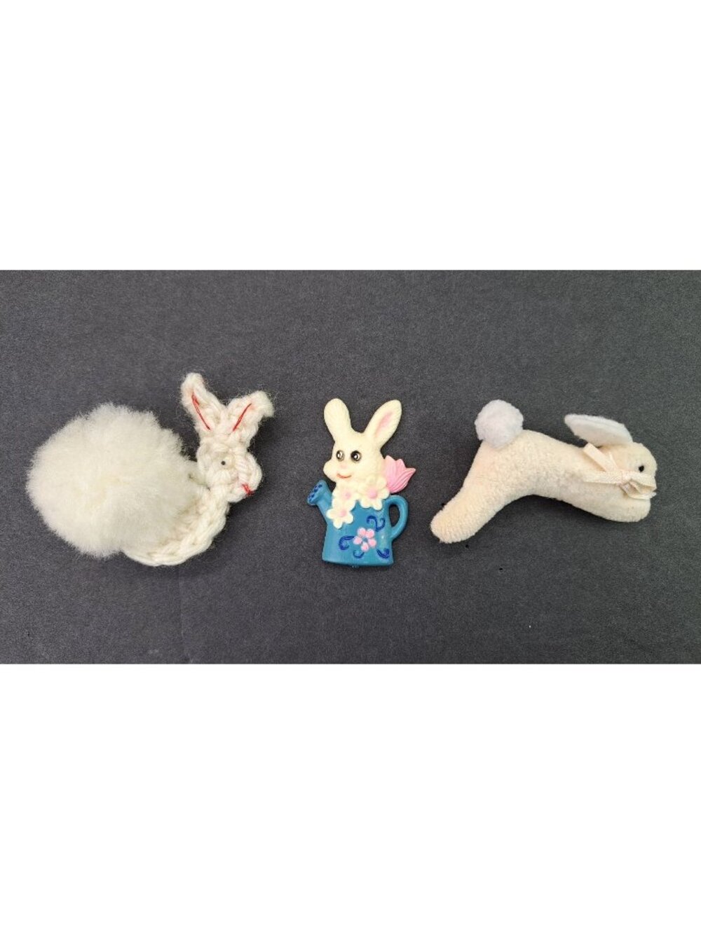 Vintage Bunny Pin & Magnet Lot Of 3 Plush Crochet Plastic Easter Rabbit Handmade